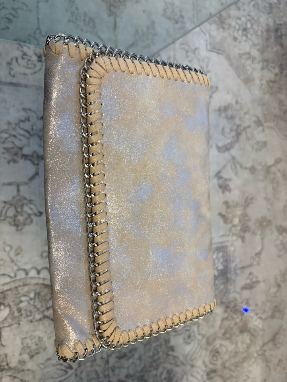 Chelsea 28 Metallic Cream Chain-Trim Women's Clutch